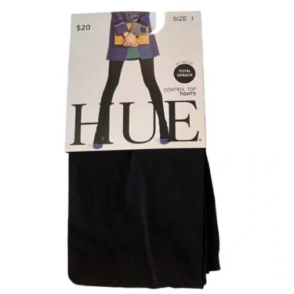 NWT- HUE- Set of 2 Total Opaque Control Top Tights. Black and Gray. Size:1 - Picture 4 of 9